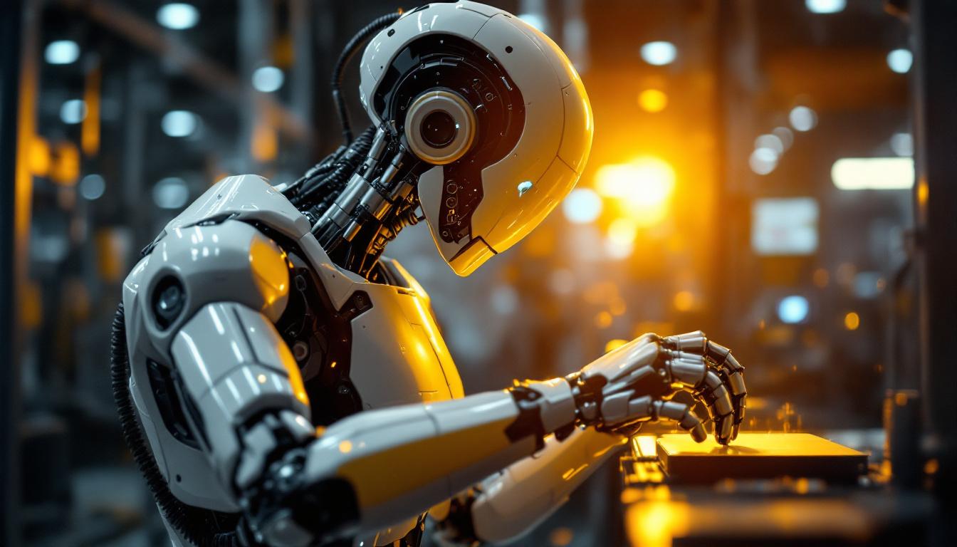 A photograph of a sleek industrial robot in action