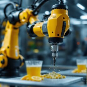 A photograph of a state-of-the-art industrial robot in action