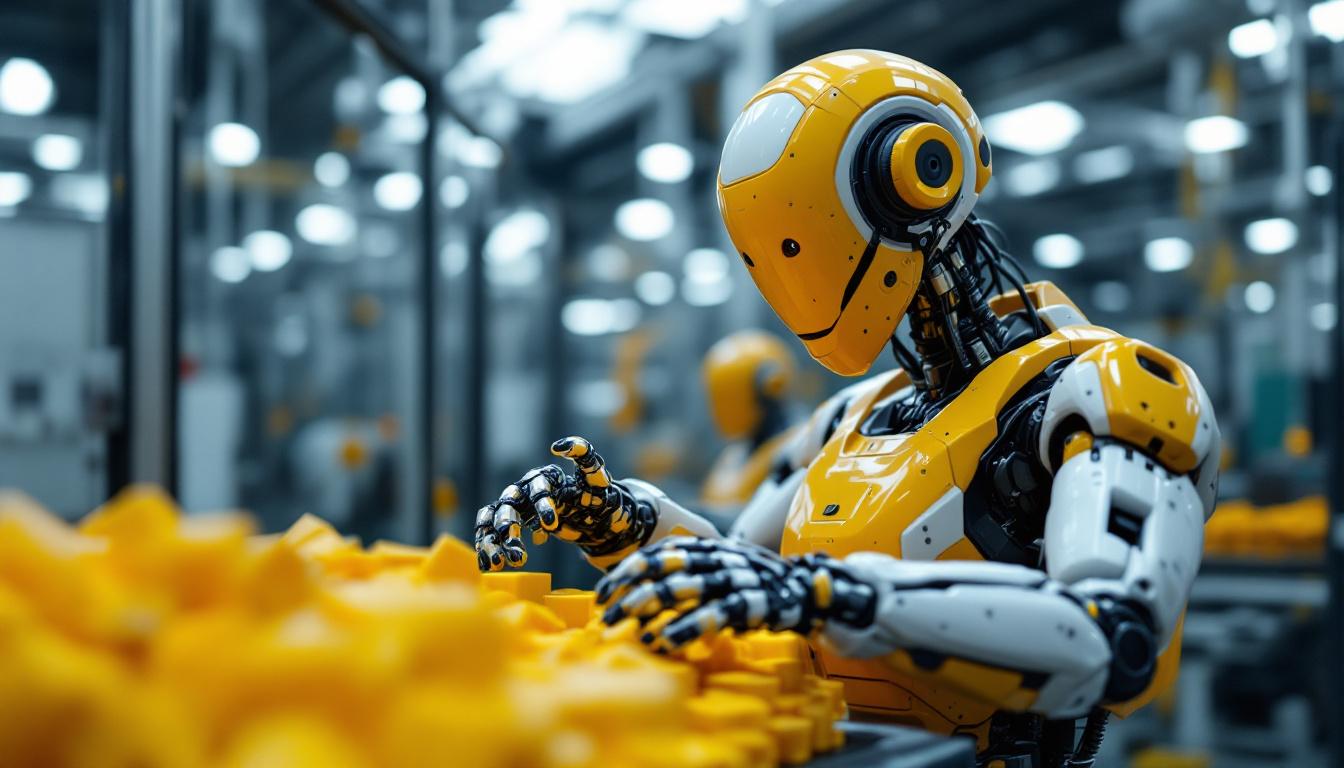A photograph of a dynamic industrial robot in action within a manufacturing environment
