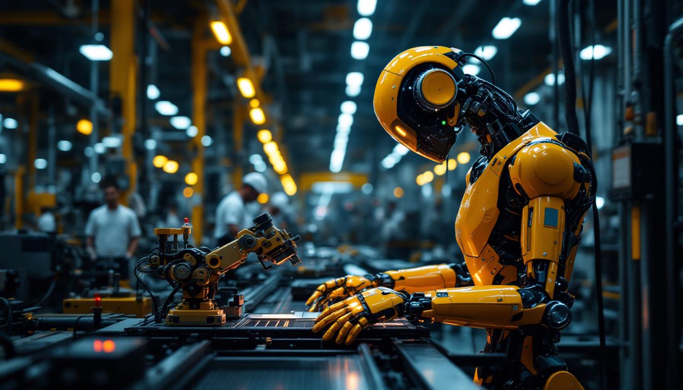 A photograph of a sleek industrial robot in action