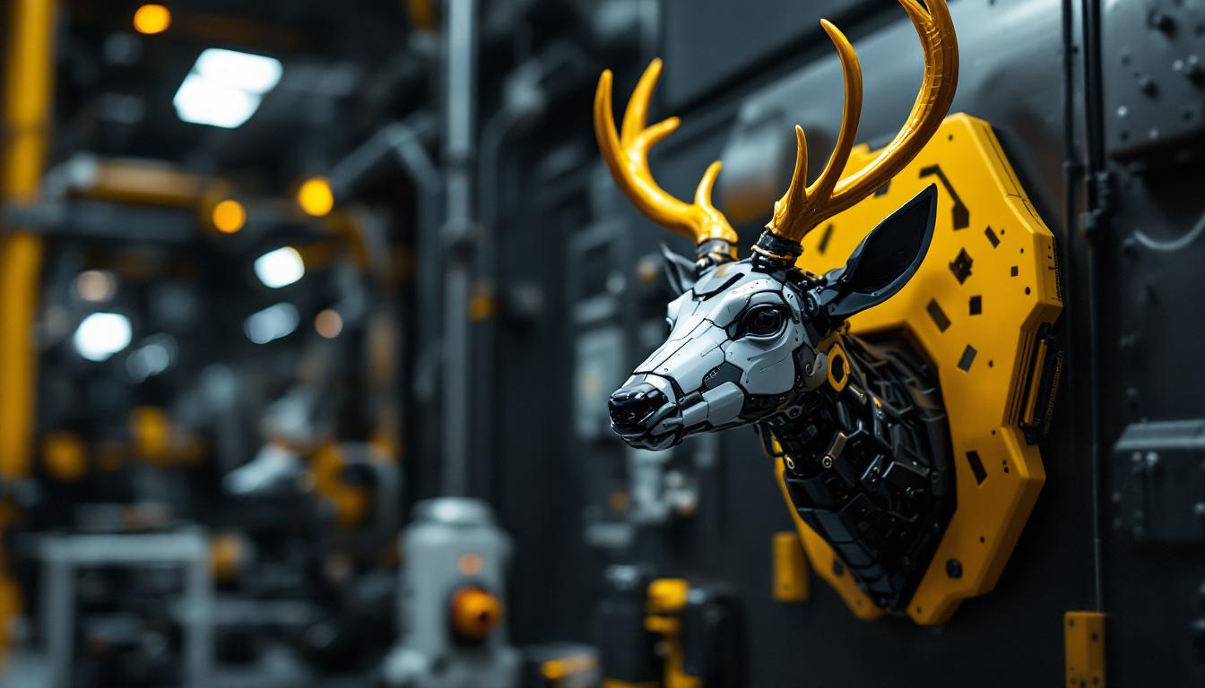 A photograph of a beautifully crafted deer mount displayed in an industrial-themed setting