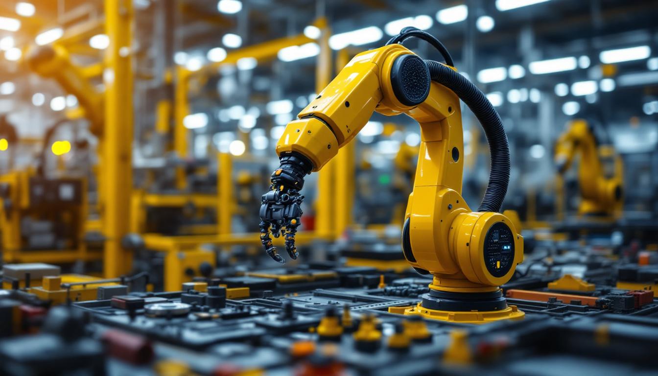 A photograph of a sleek industrial robotic arm in action