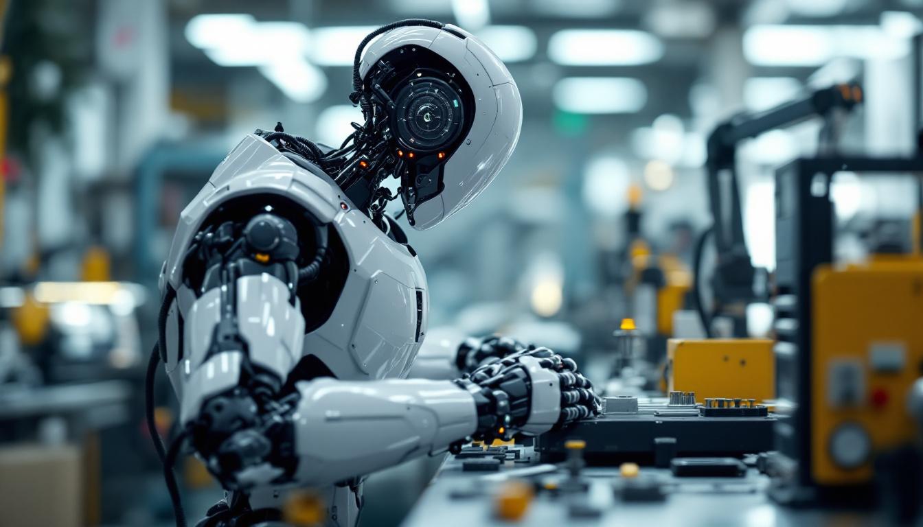 A photograph of a sleek industrial robot in action within a modern lab environment