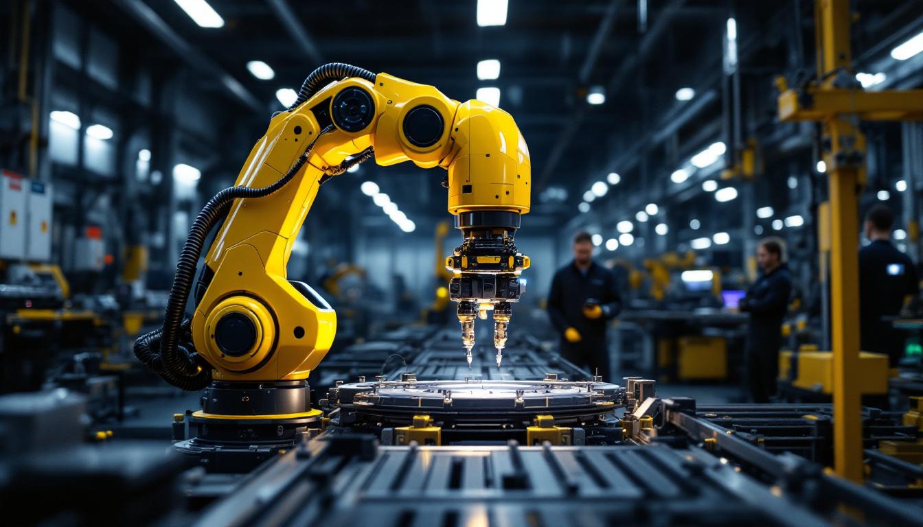 A photograph of a sleek industrial robotic arm in action