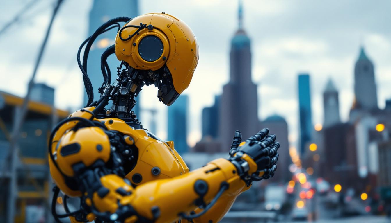 A photograph of a dynamic industrial robot in action
