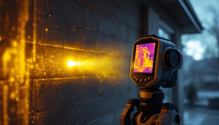 A photograph of a thermal imaging camera in action during a home inspection