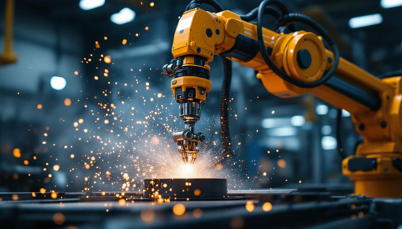 A photograph of a high-tech industrial robotic arm in action