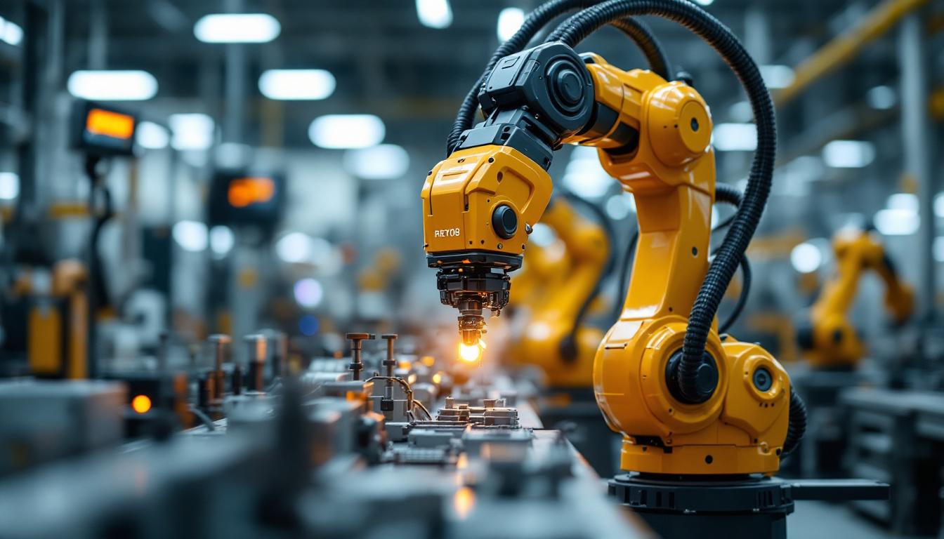 A photograph of a sleek industrial robotic arm in action