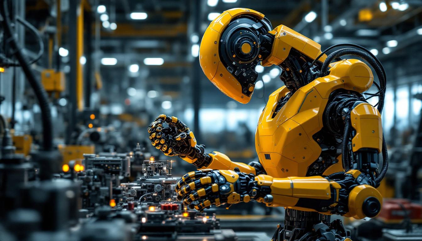 A photograph of a sleek industrial robot in action