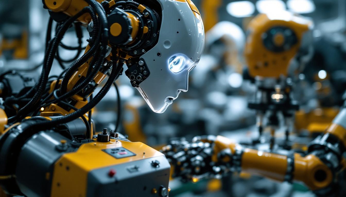 A photograph of a sophisticated industrial robot equipped with precision tools