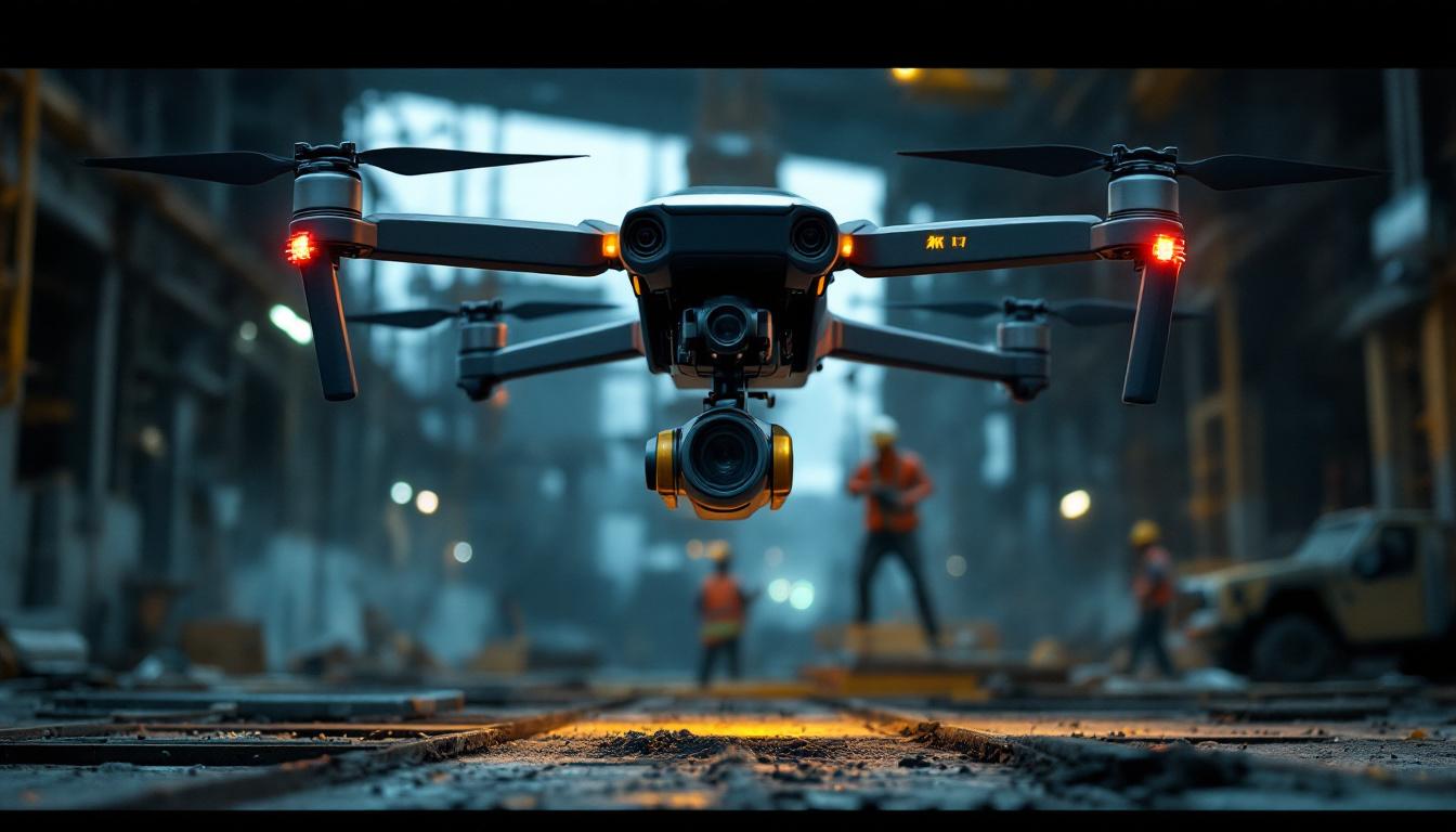 A photograph of a powerful industrial drone in action