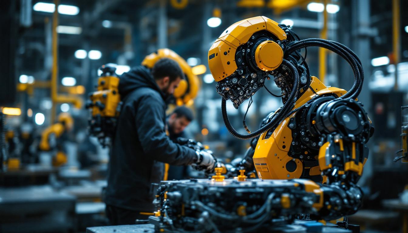 A photograph of a dynamic industrial robot in action