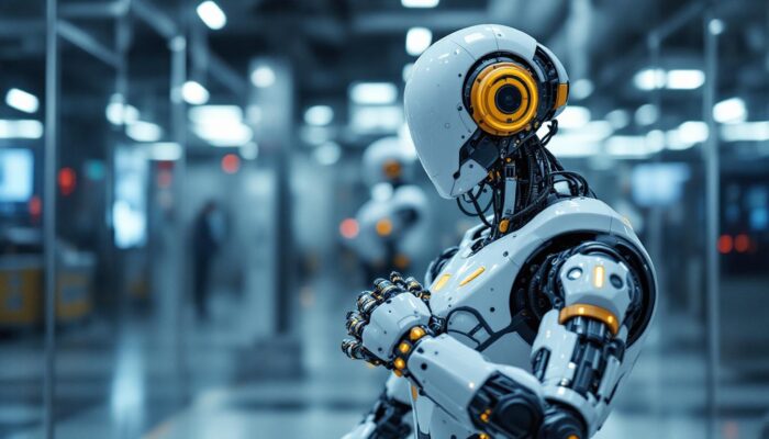 A photograph of a sleek industrial robot in action at mass general waltham