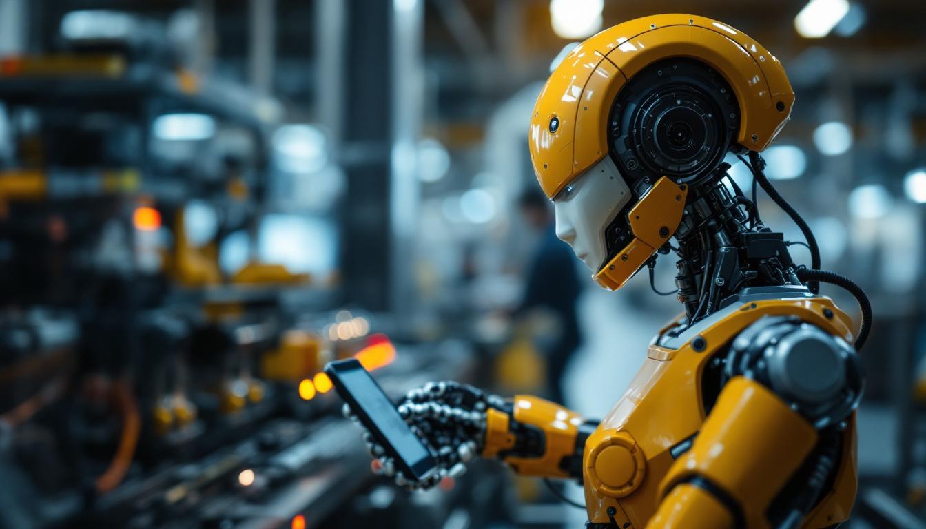 A photograph of a modern industrial robot in action