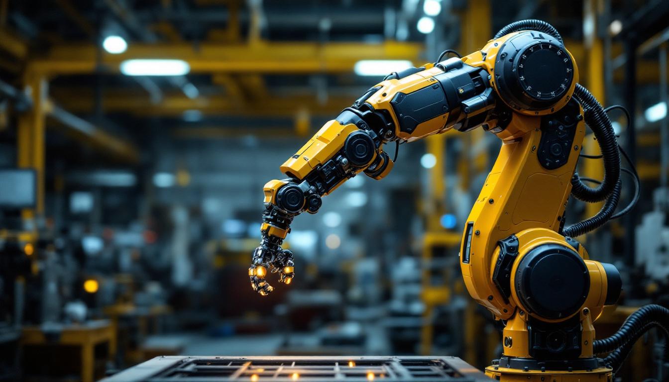 A photograph of a sleek industrial robotic arm in action