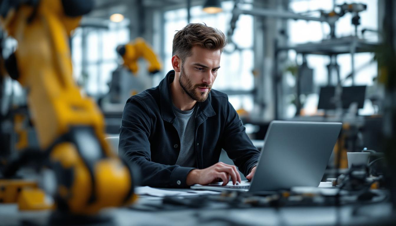 A photograph of a skilled software engineer working collaboratively in a modern office setting