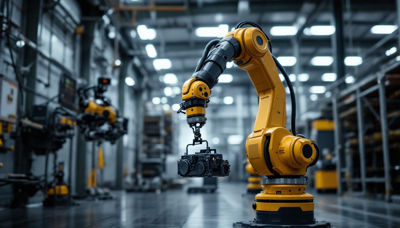 A photograph of capture a photograph of an industrial robotic arm in action