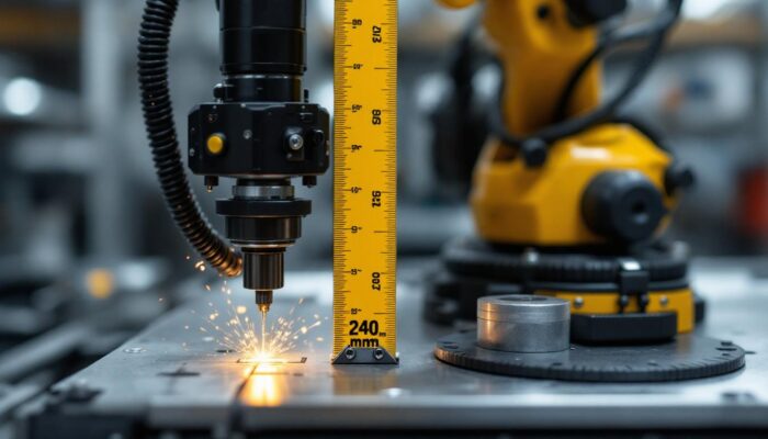 A photograph of an industrial robot in action