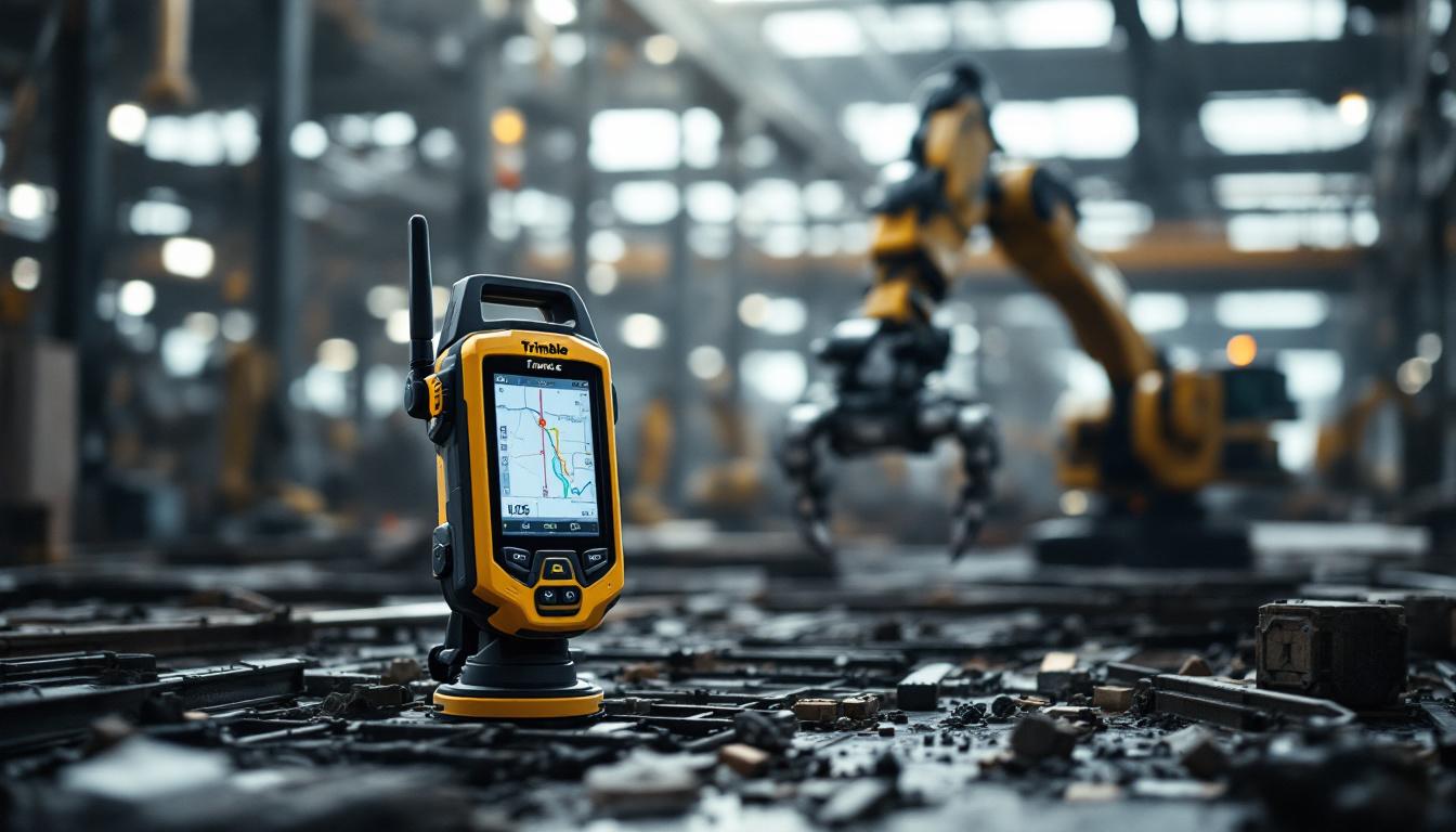 A photograph of a trimble gps device in action on a construction site