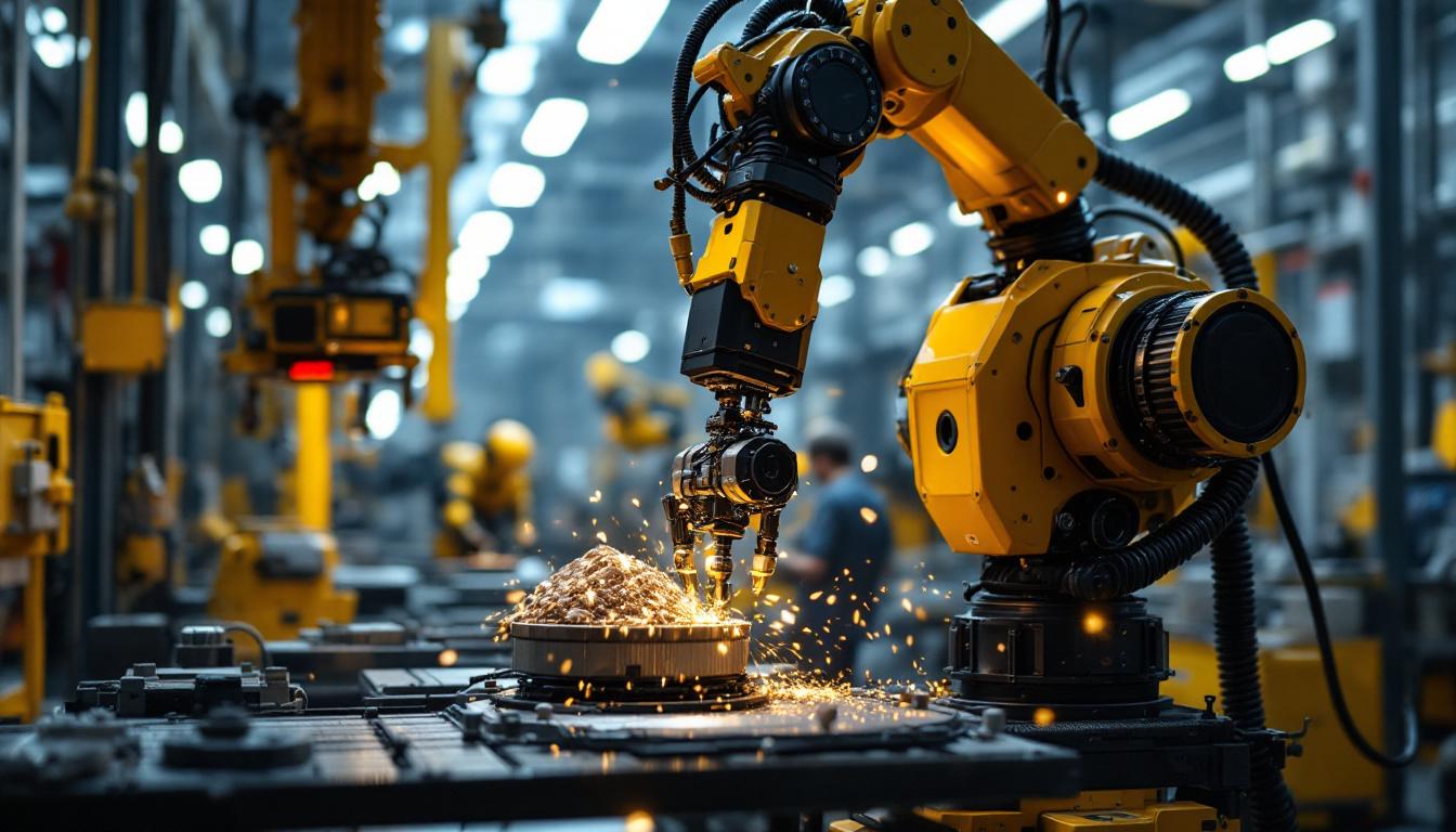 A photograph of a modern industrial robot in action