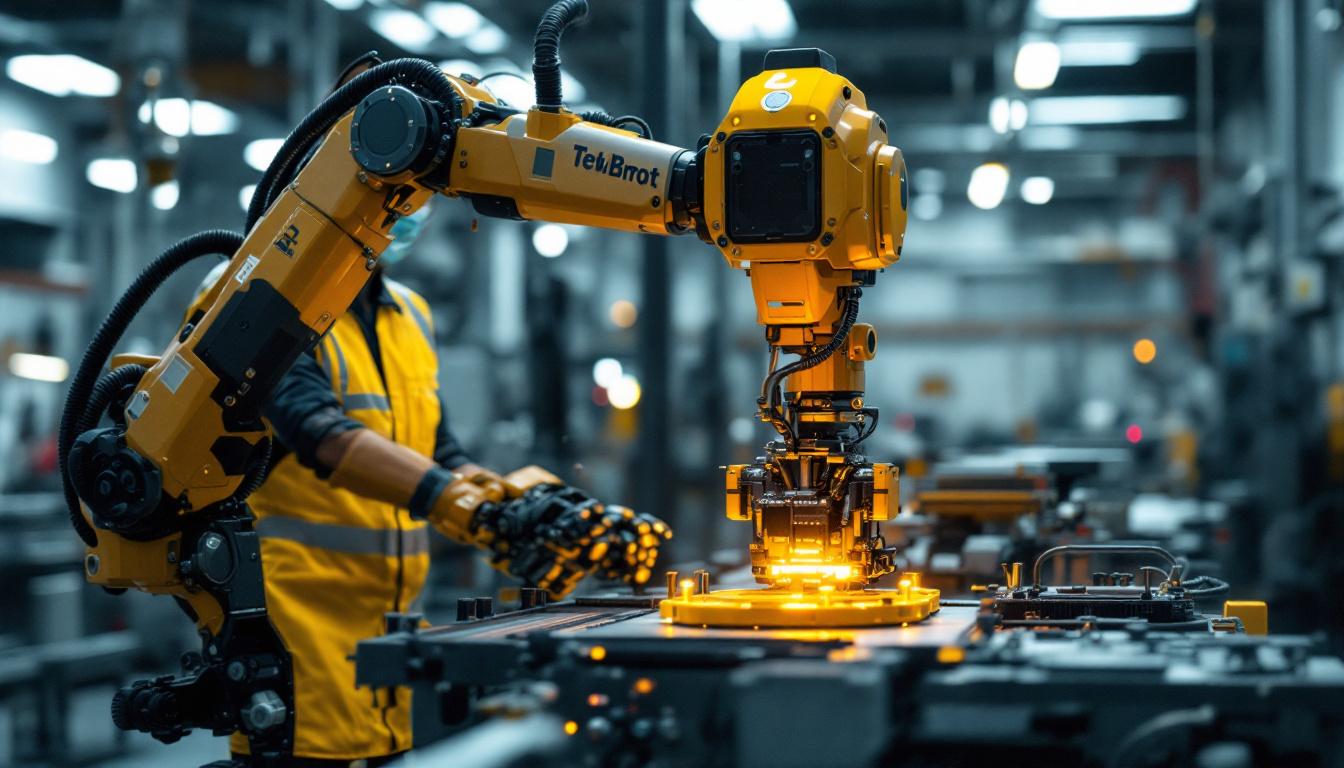 A photograph of a high-tech industrial robot in action