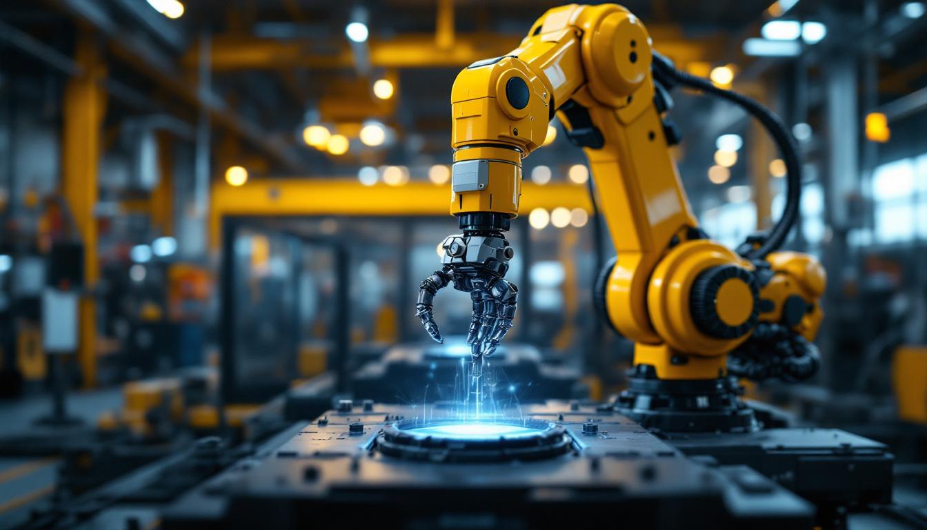 A photograph of a sleek industrial robotic arm in action