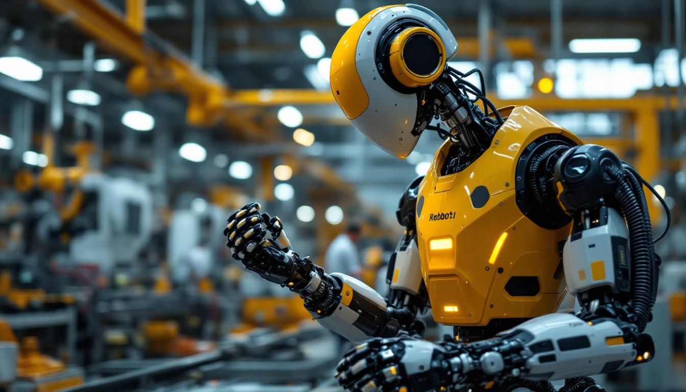 A photograph of a modern industrial robot in action within a manufacturing environment