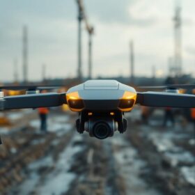 A photograph of a large industrial drone in action