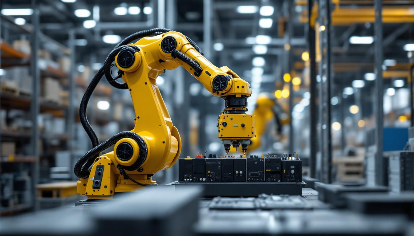 A photograph of a sleek industrial robotic arm in action