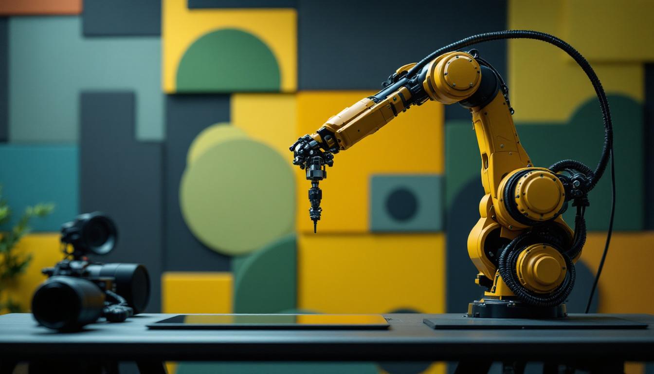 A photograph of a sleek industrial robotic arm in action
