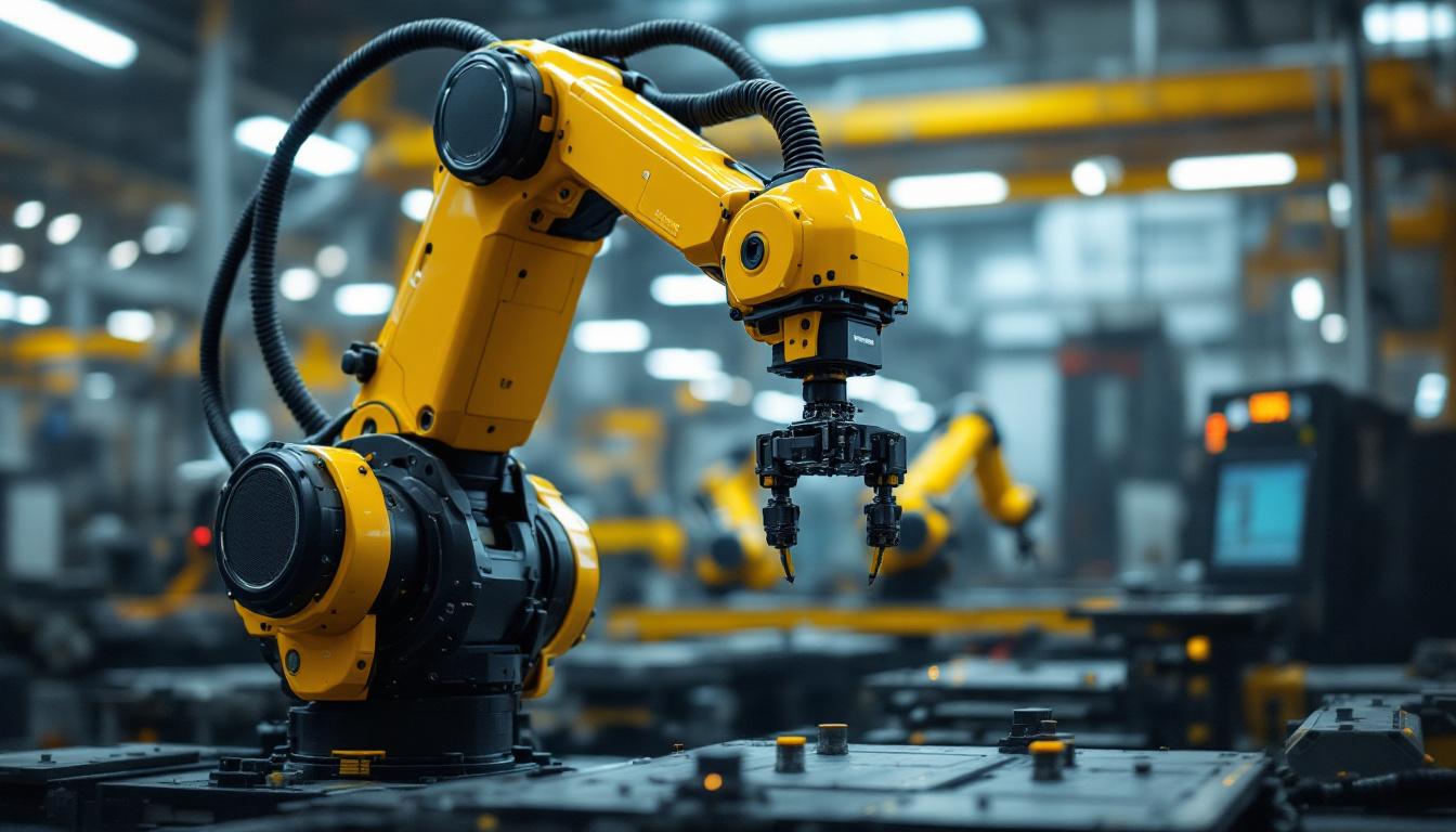 A photograph of a sleek industrial robotic arm in action