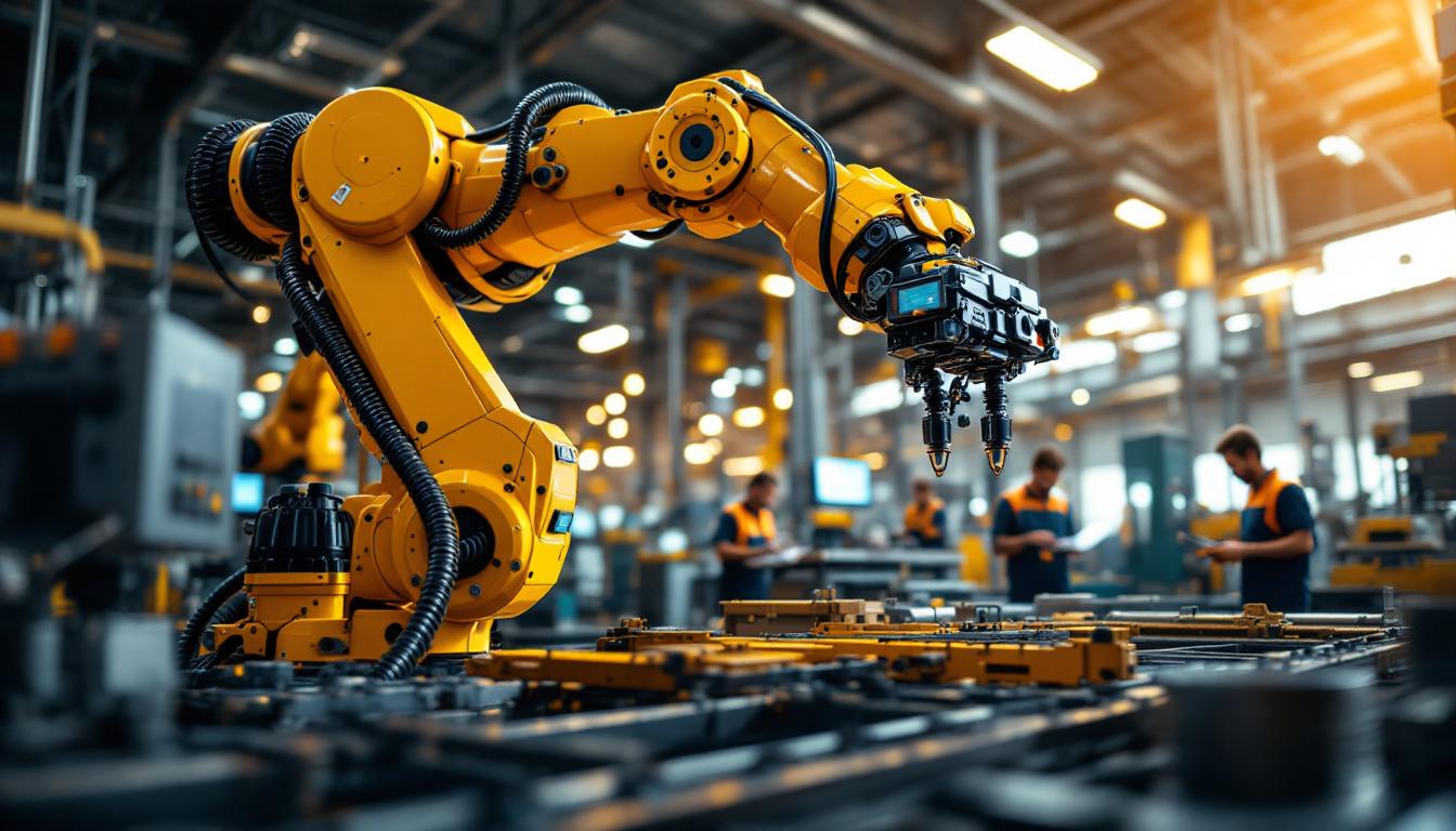 A photograph of a dynamic industrial robotics environment