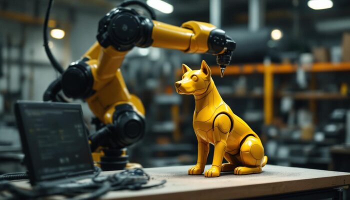 A photograph of a sleek industrial robotic arm in action