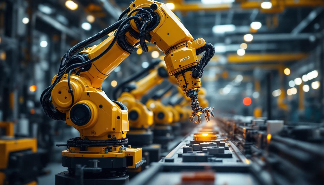 A photograph of a sleek industrial robotic arm in action