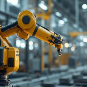 A photograph of a trimble industrial robotic system in action