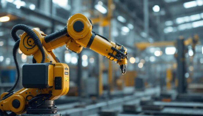 A photograph of a trimble industrial robotic system in action