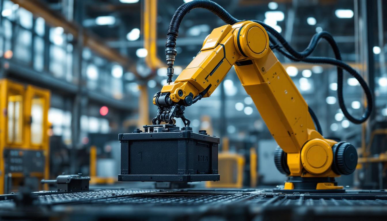 A photograph of an industrial robot in action