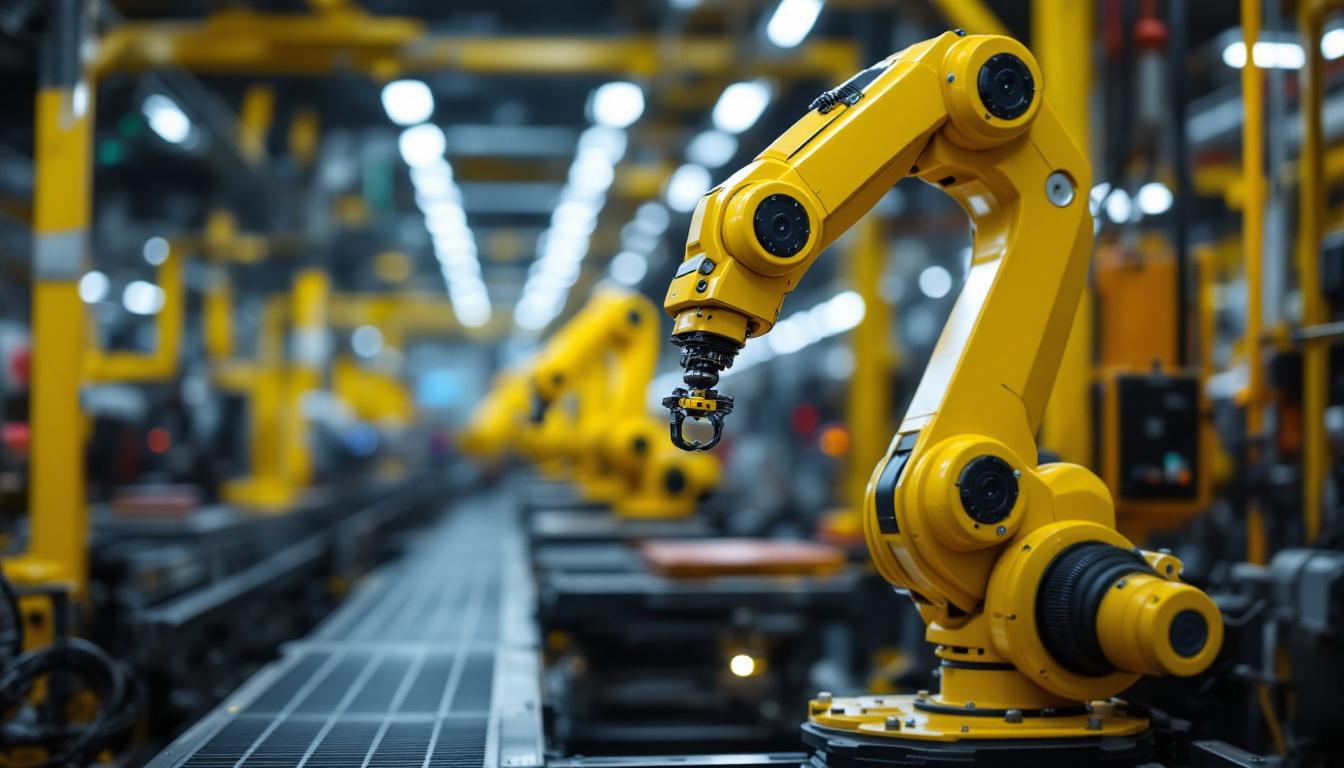 A photograph of a sleek industrial robotic arm in action