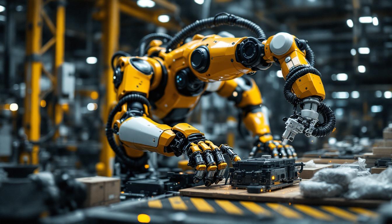 A photograph of a modern industrial robot in action