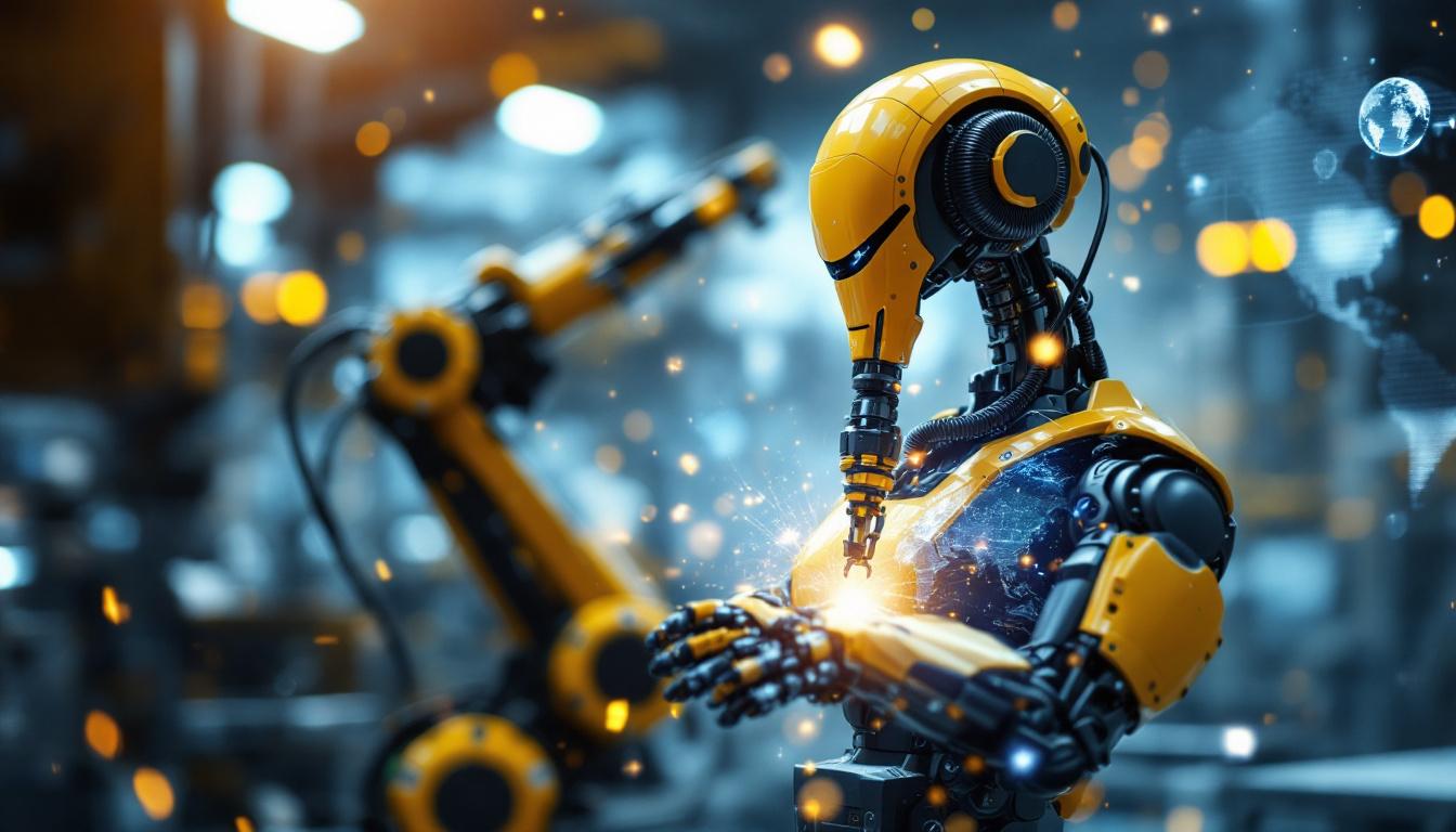 A photograph of a dynamic industrial robot in action