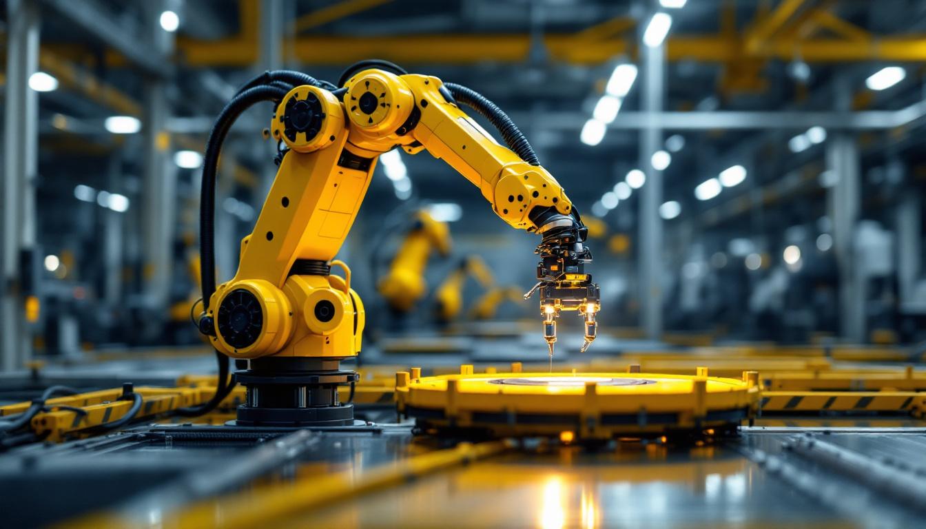 A photograph of a modern industrial robotic arm in action