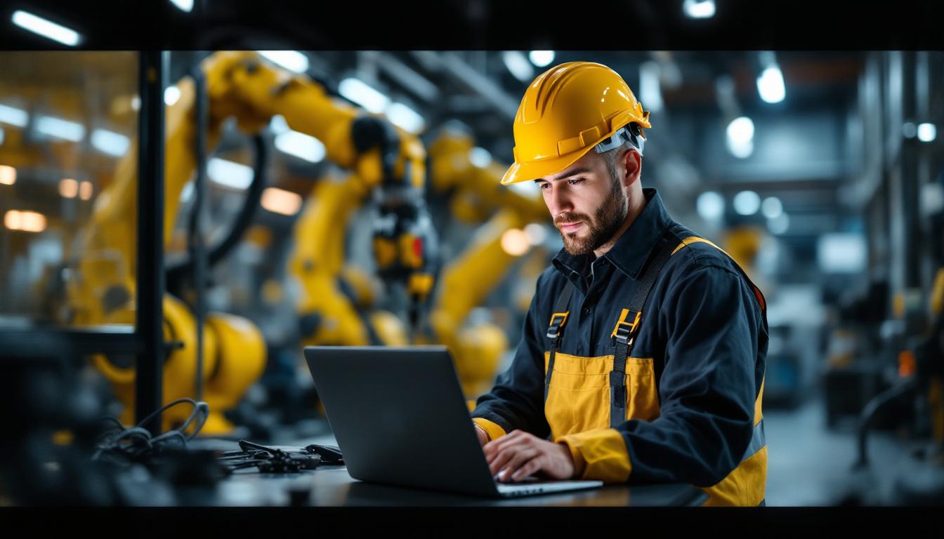 A photograph of a skilled technician working remotely on a laptop