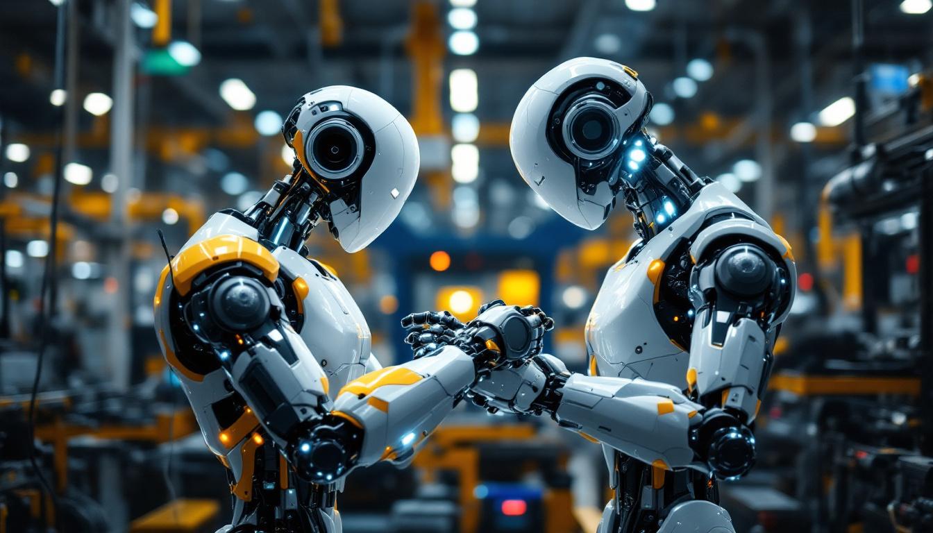 A photograph of a sleek industrial robot in action