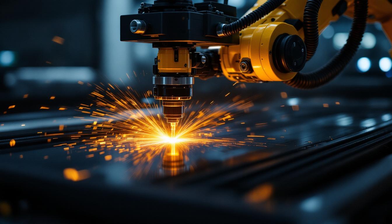 A photograph of a high-tech industrial robotic arm in action