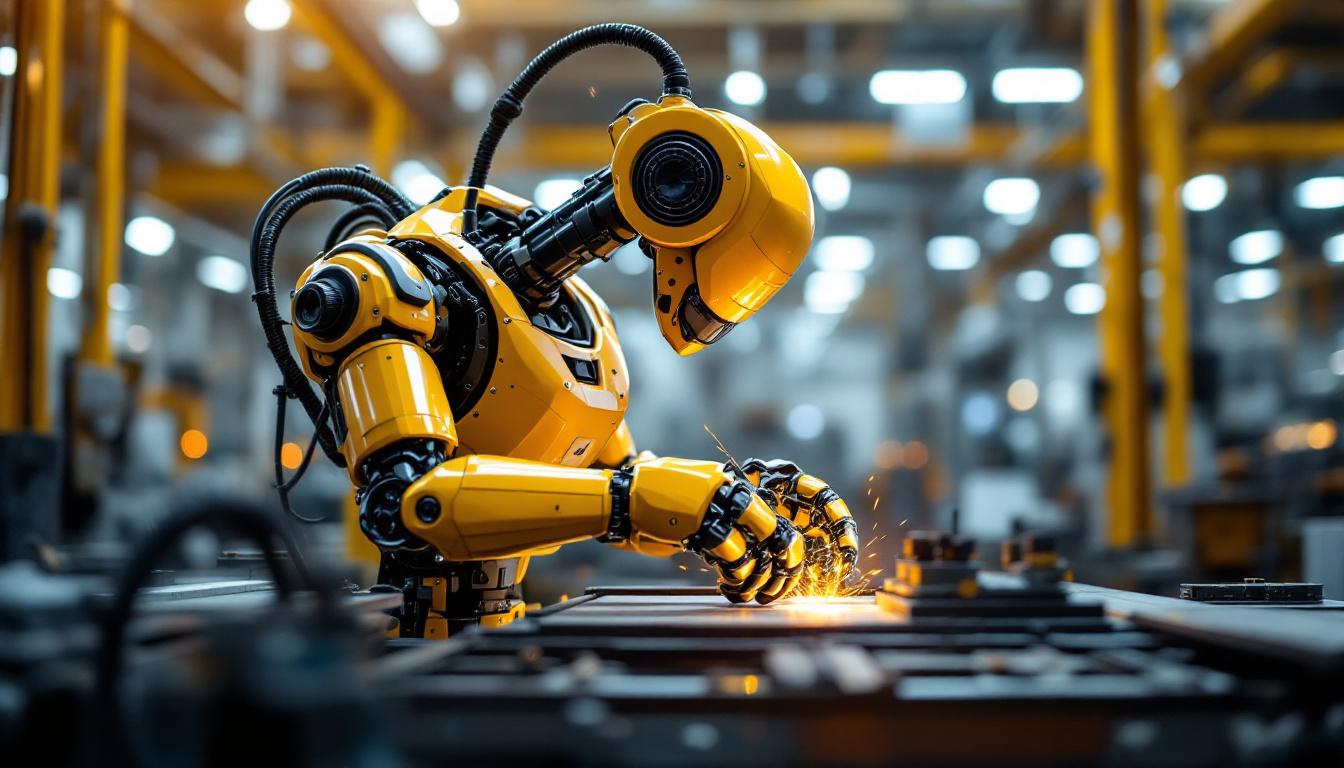 A photograph of a dynamic industrial robot in action