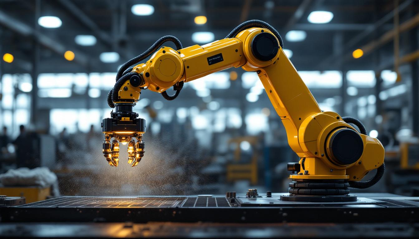 A photograph of a sleek industrial robotic arm in action