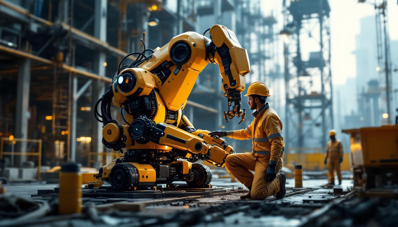 A photograph of a state-of-the-art industrial robot in action on a construction site