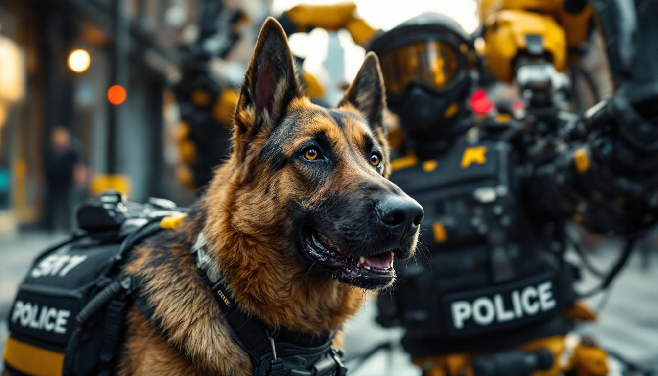 A photograph of a police dog in action