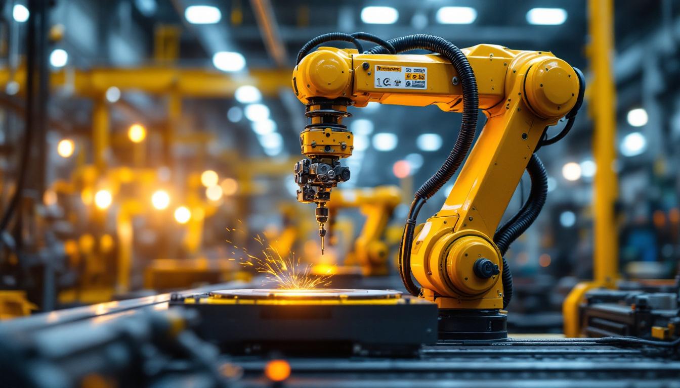 A photograph of a well-designed industrial robotic arm in action