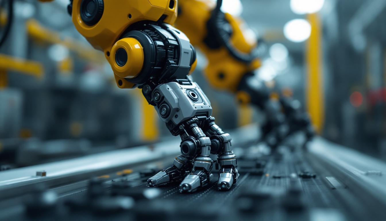 A photograph of a close-up view of an industrial robot's articulated feet in action